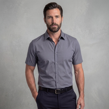 Cressford Fitted Short-Sleeve Shirt - Grey