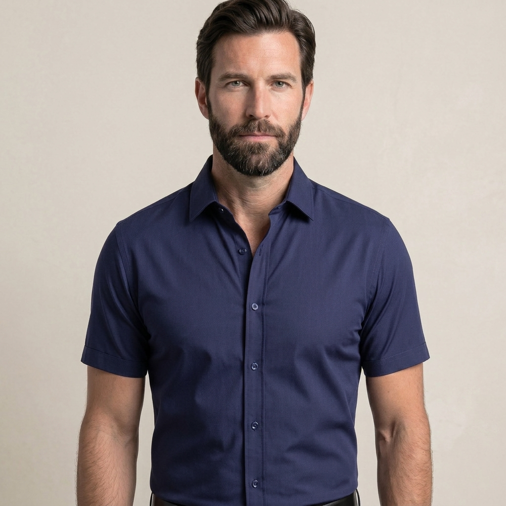Cressford Fitted Short-Sleeve Shirt - Navy