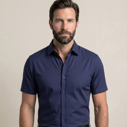 Cressford Fitted Short-Sleeve Shirt - Navy