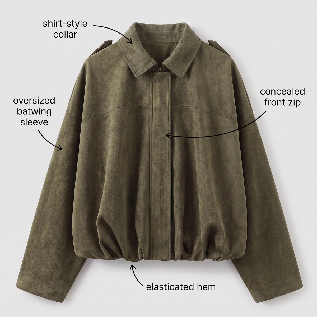 Cropped Suede-Look Collar Bomber