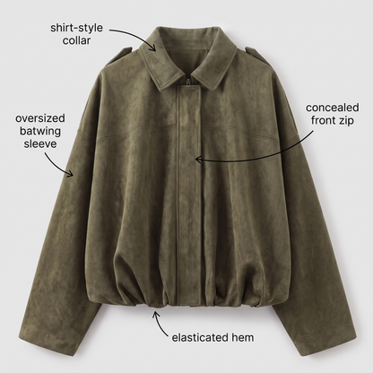 Cropped Suede-Look Collar Bomber