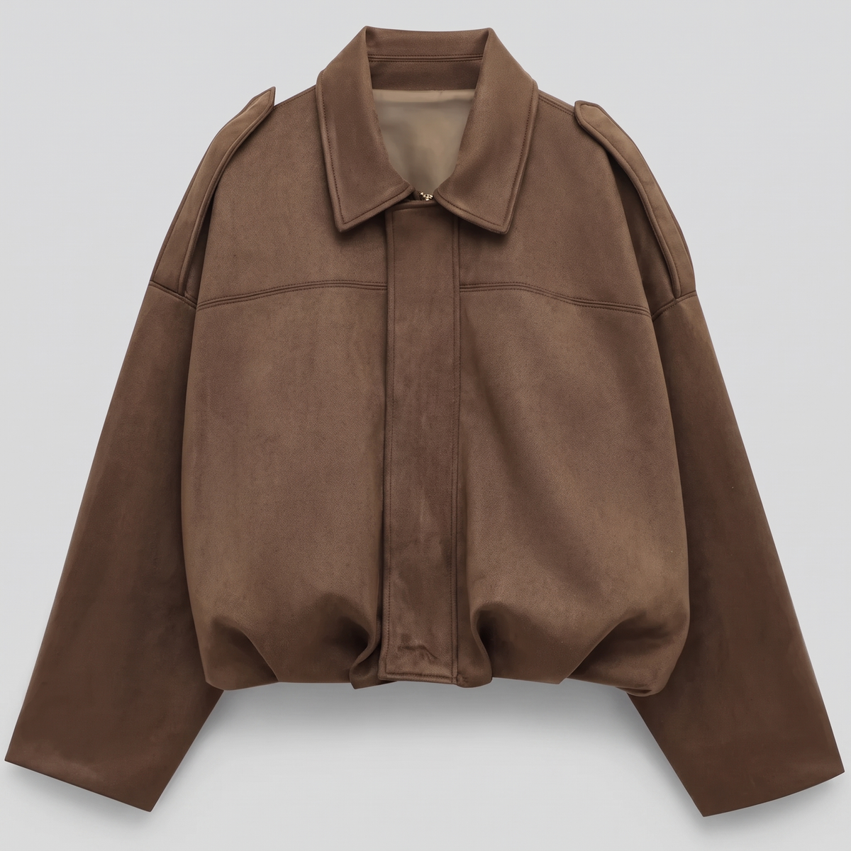 Cropped Suede-Look Collar Bomber - Khaki