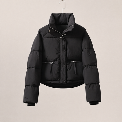 Dahlia Contrast-Collar Winter Coat - Black