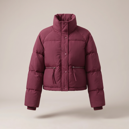 Dahlia Contrast-Collar Winter Coat - Cherry Red