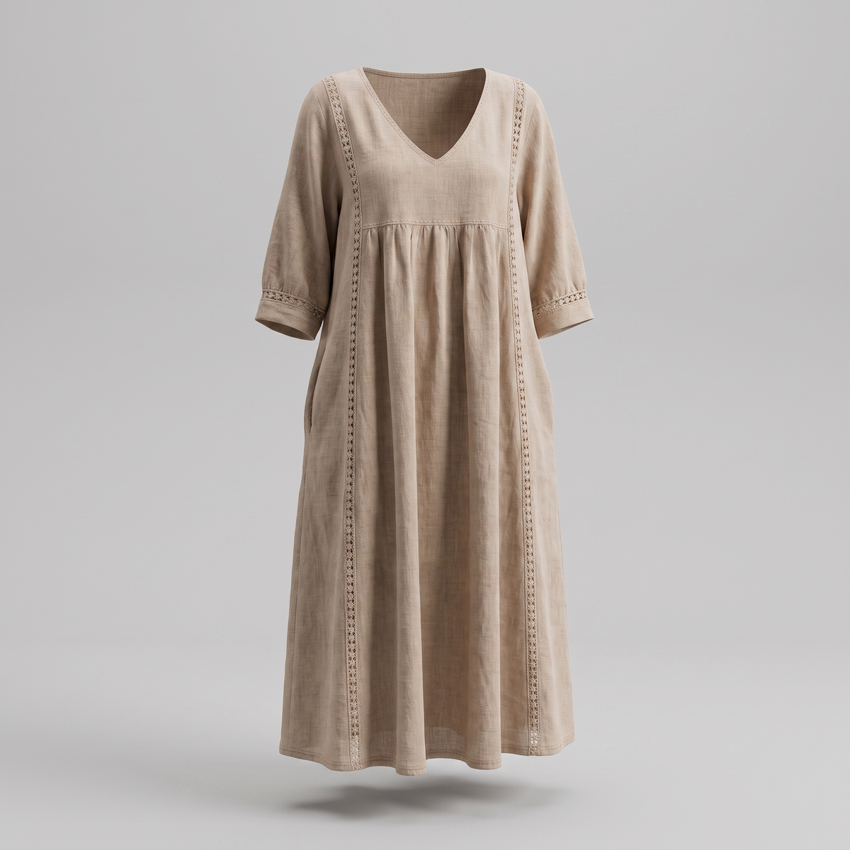 Daisy Lace Trim Dress - Apricot