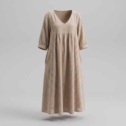 Daisy Lace Trim Dress - Apricot