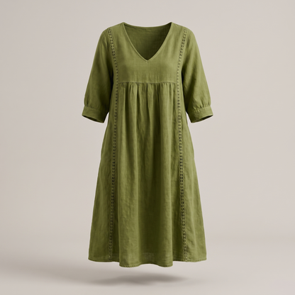 Daisy Lace Trim Dress - Green