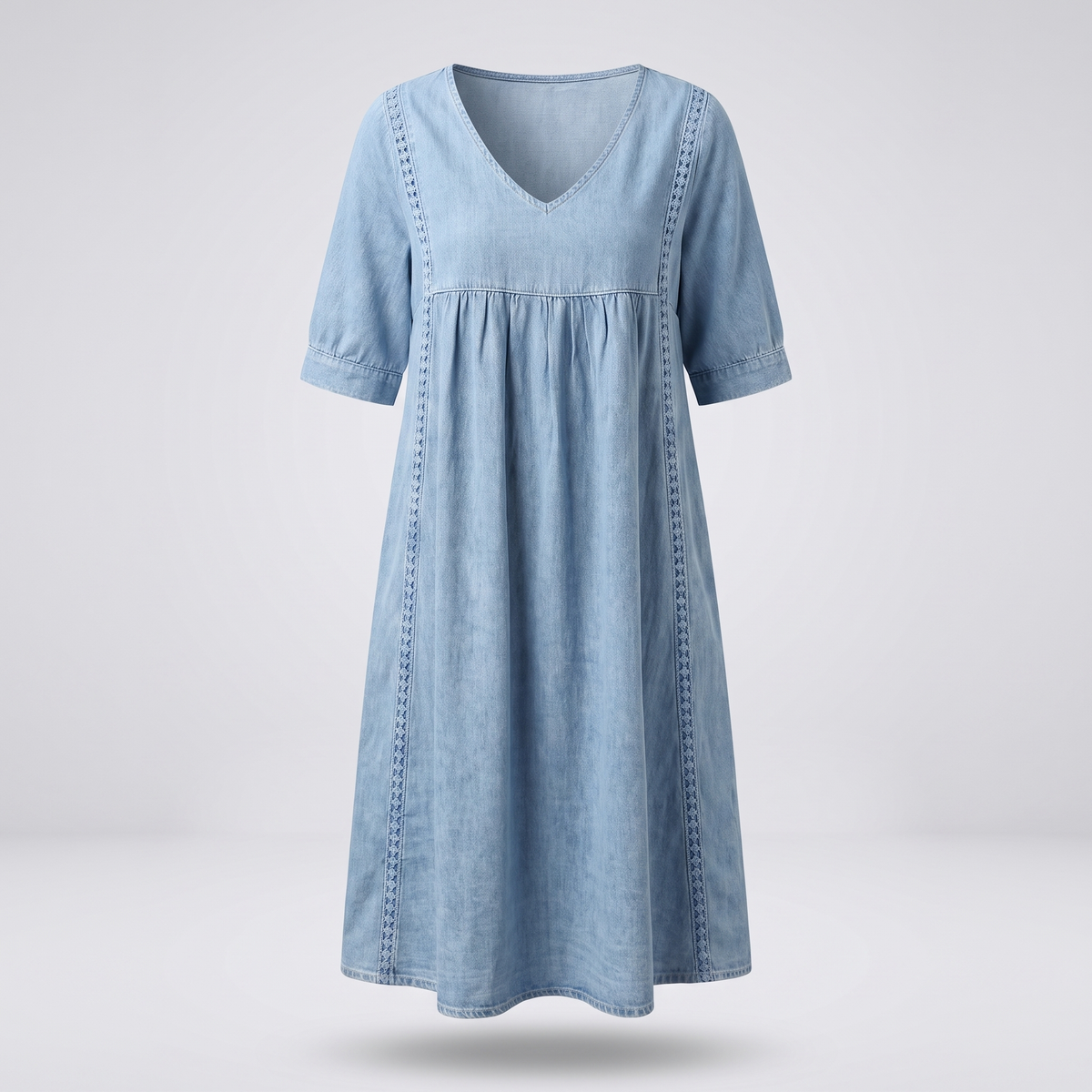 Daisy Lace Trim Dress - Light Blue