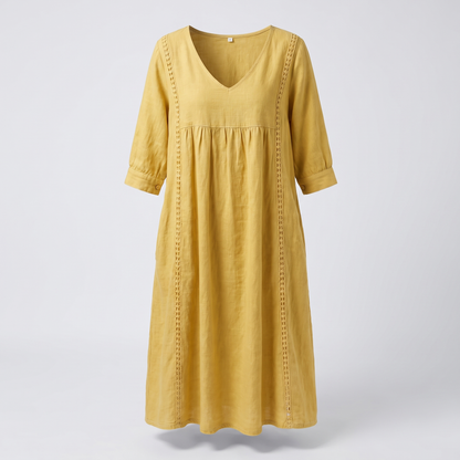 Daisy Lace Trim Dress - Yellow