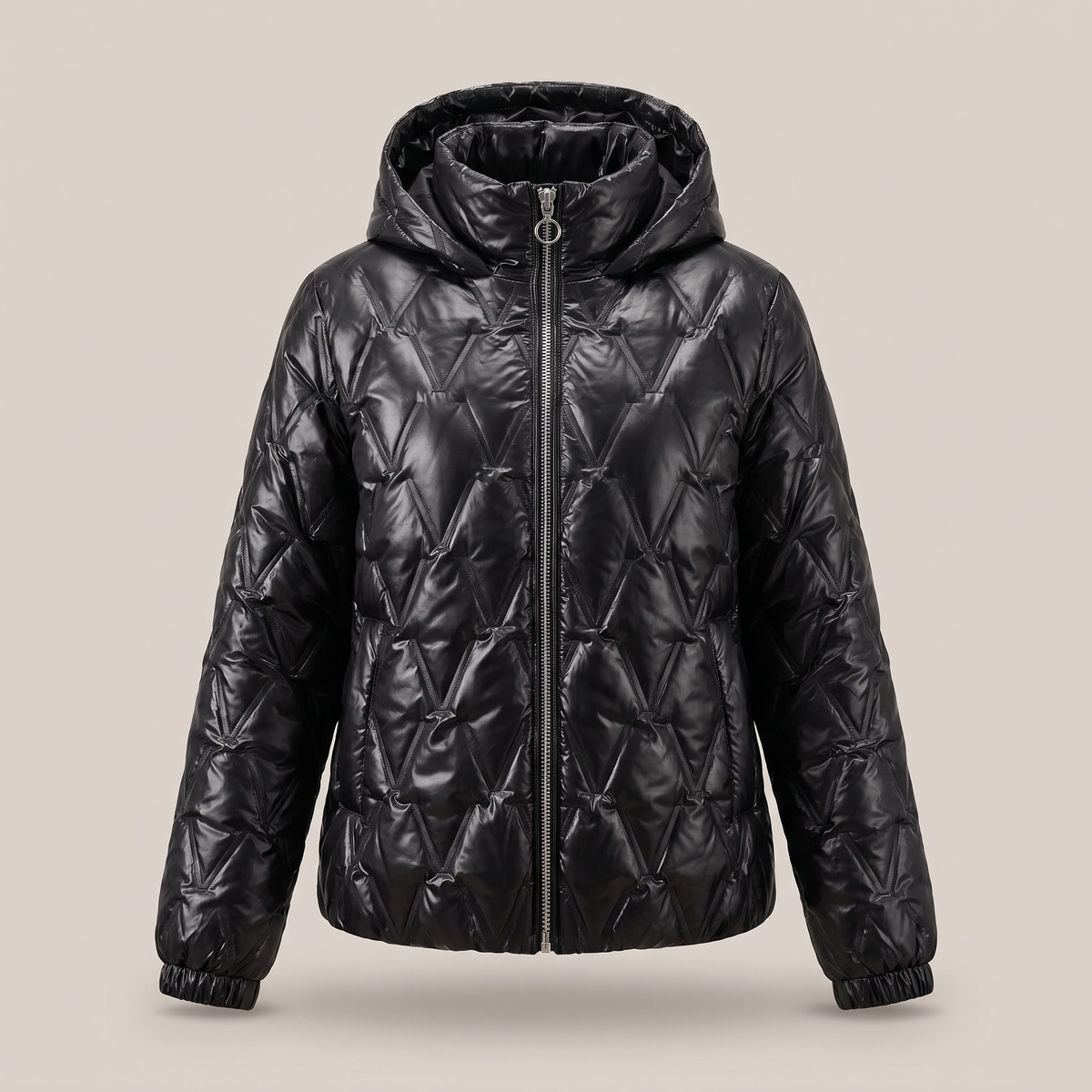 Diamond Patch Hooded Jacket - Black