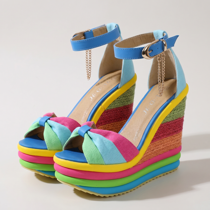 Dorchester Ankle-Wrap Wedge Sandals - Blue