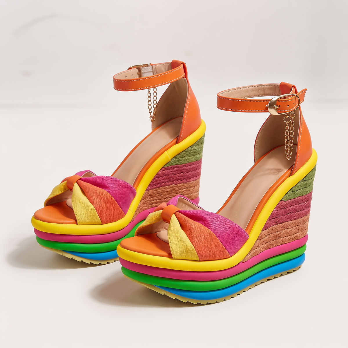 Dorchester Ankle-Wrap Wedge Sandals - Orange