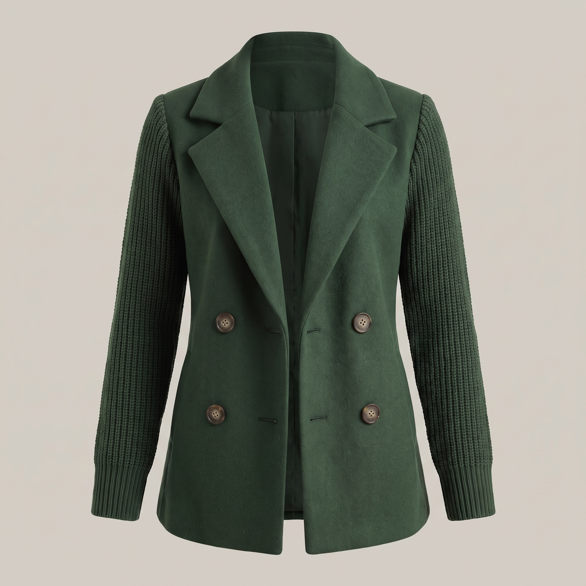 Double Breasted Knit Sleeve Blazer - Green