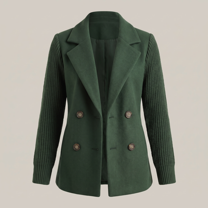 Double Breasted Knit Sleeve Blazer - Green