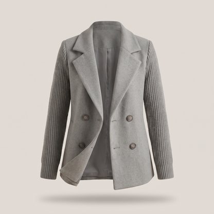Double Breasted Knit Sleeve Blazer - Grey