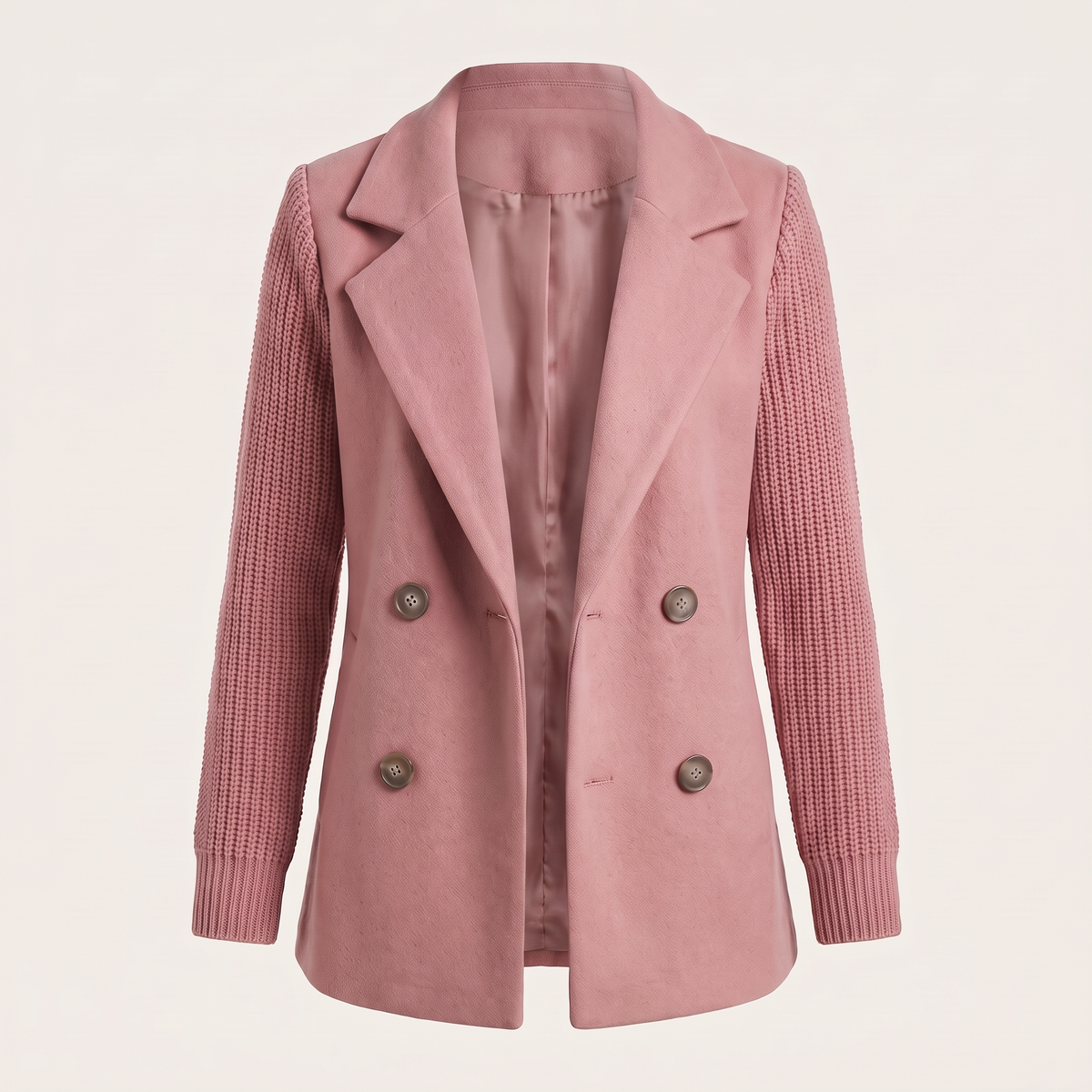 Double Breasted Knit Sleeve Blazer - Pink