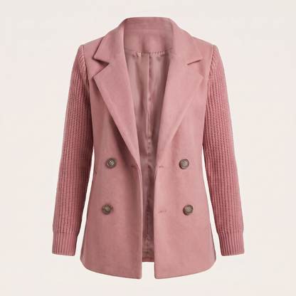 Double Breasted Knit Sleeve Blazer - Pink