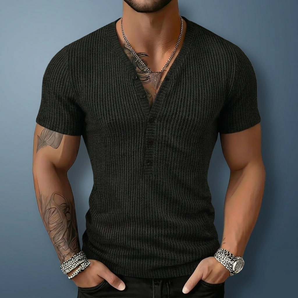 Durnford Ribbed Henley Tee - Black