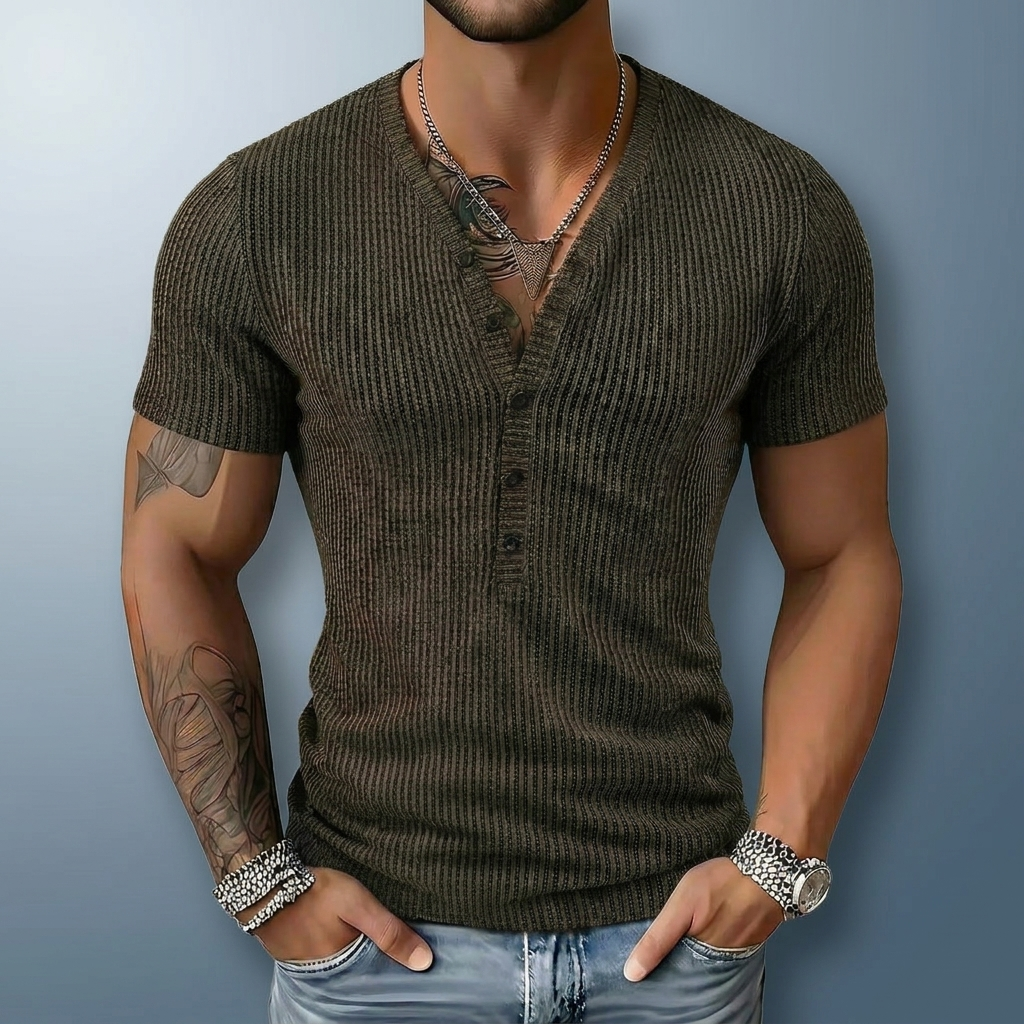 Durnford Ribbed Henley Tee - Dark Mocha