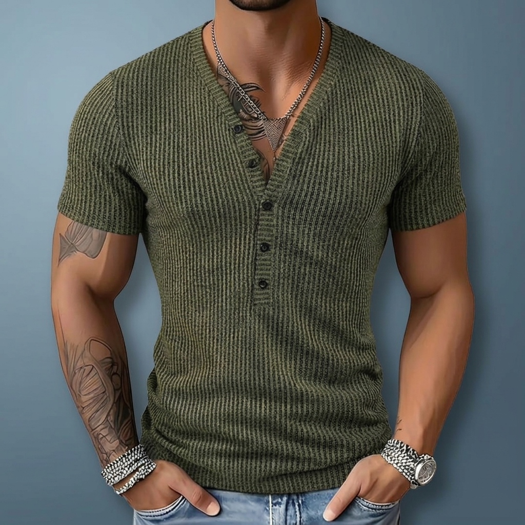 Durnford Ribbed Henley Tee - Green