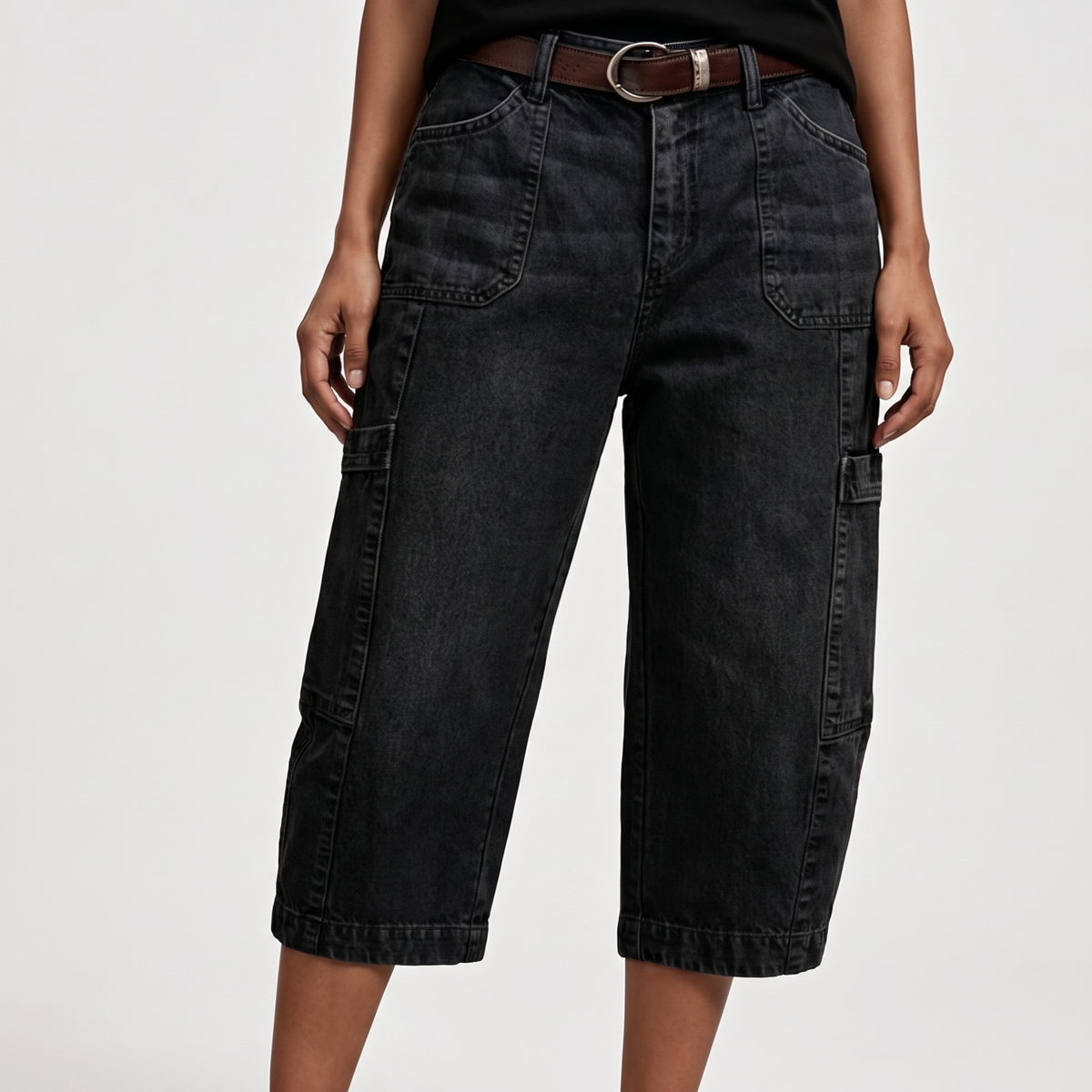 Edenbridge Relaxed Stretch Denim Shorts - Black