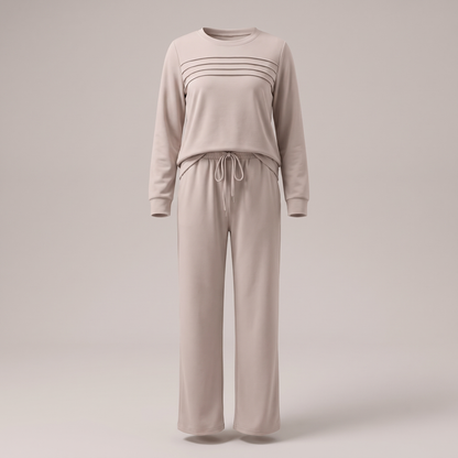 Effortless Crew Neck Trouser Set - Beige