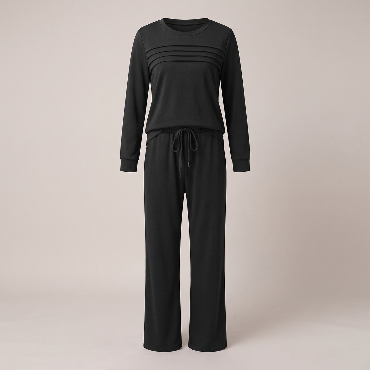 Effortless Crew Neck Trouser Set - Black