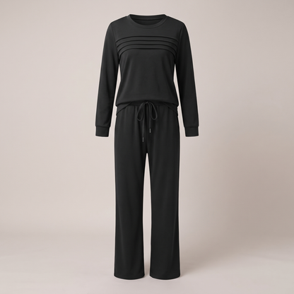 Effortless Crew Neck Trouser Set - Black
