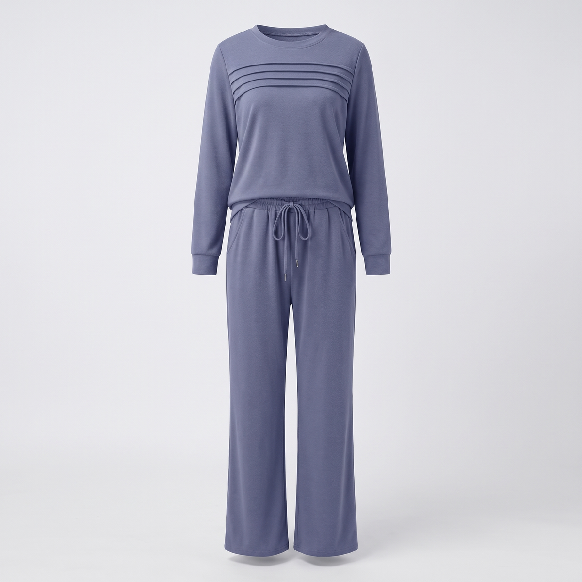 Effortless Crew Neck Trouser Set - Blue