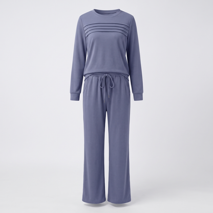 Effortless Crew Neck Trouser Set - Blue
