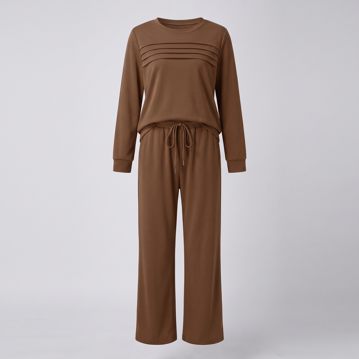 Effortless Crew Neck Trouser Set - Brown