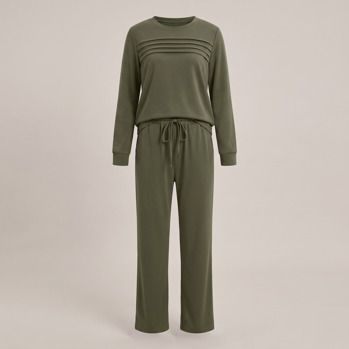 Effortless Crew Neck Trouser Set - Green