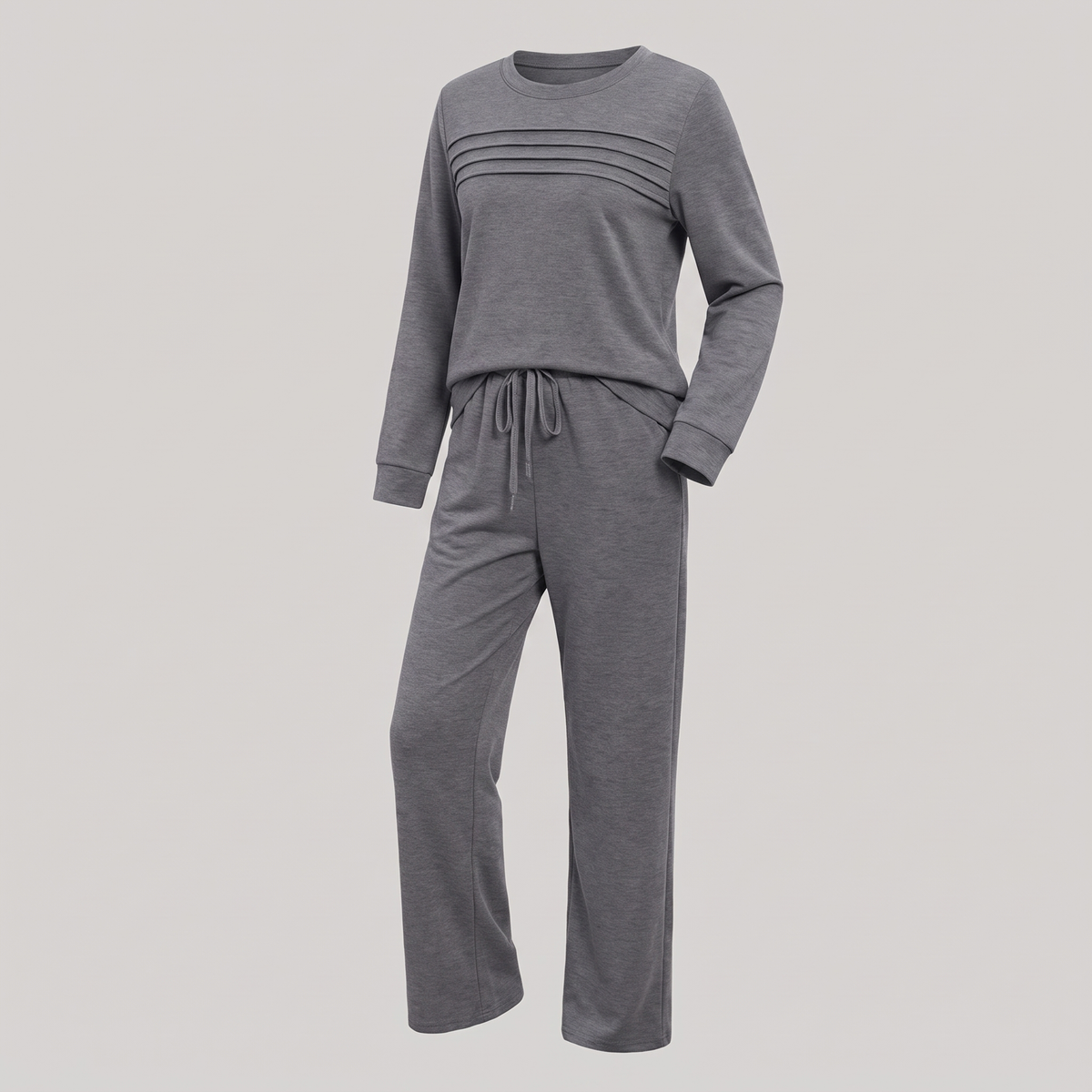 Effortless Crew Neck Trouser Set - Grey