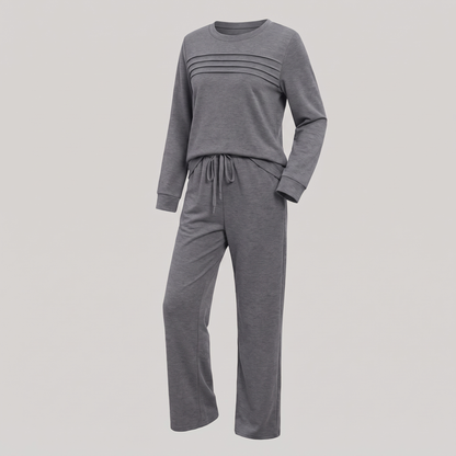 Effortless Crew Neck Trouser Set - Grey