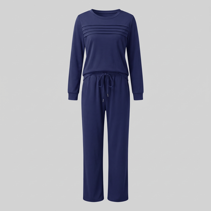 Effortless Crew Neck Trouser Set - Navy Blue