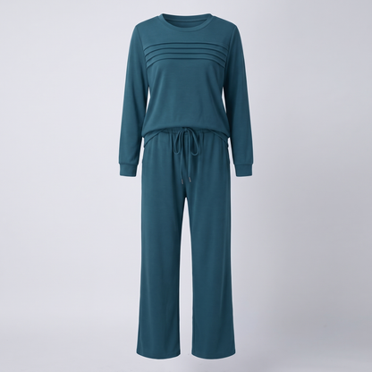 Effortless Crew Neck Trouser Set - Peacock-Green