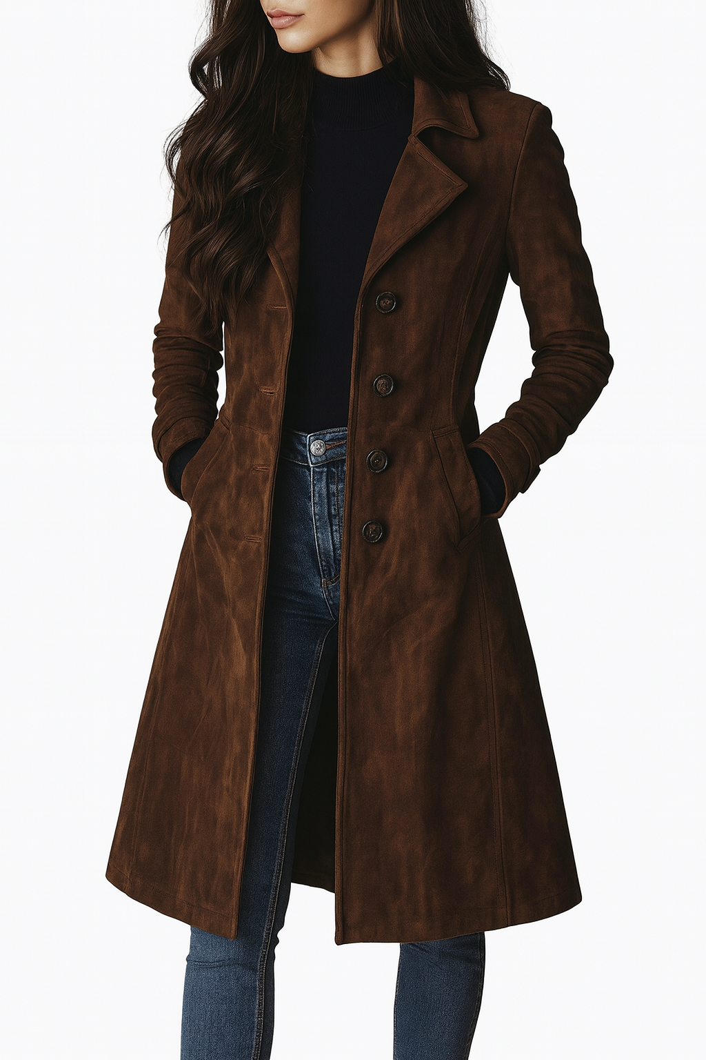 Elara Luxe Long Coat - Brown
