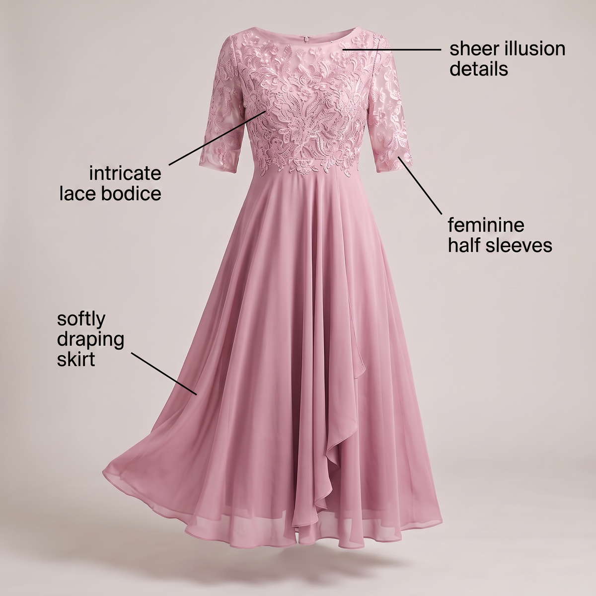 Elara Soft Flow Chiffon Dress - Pink