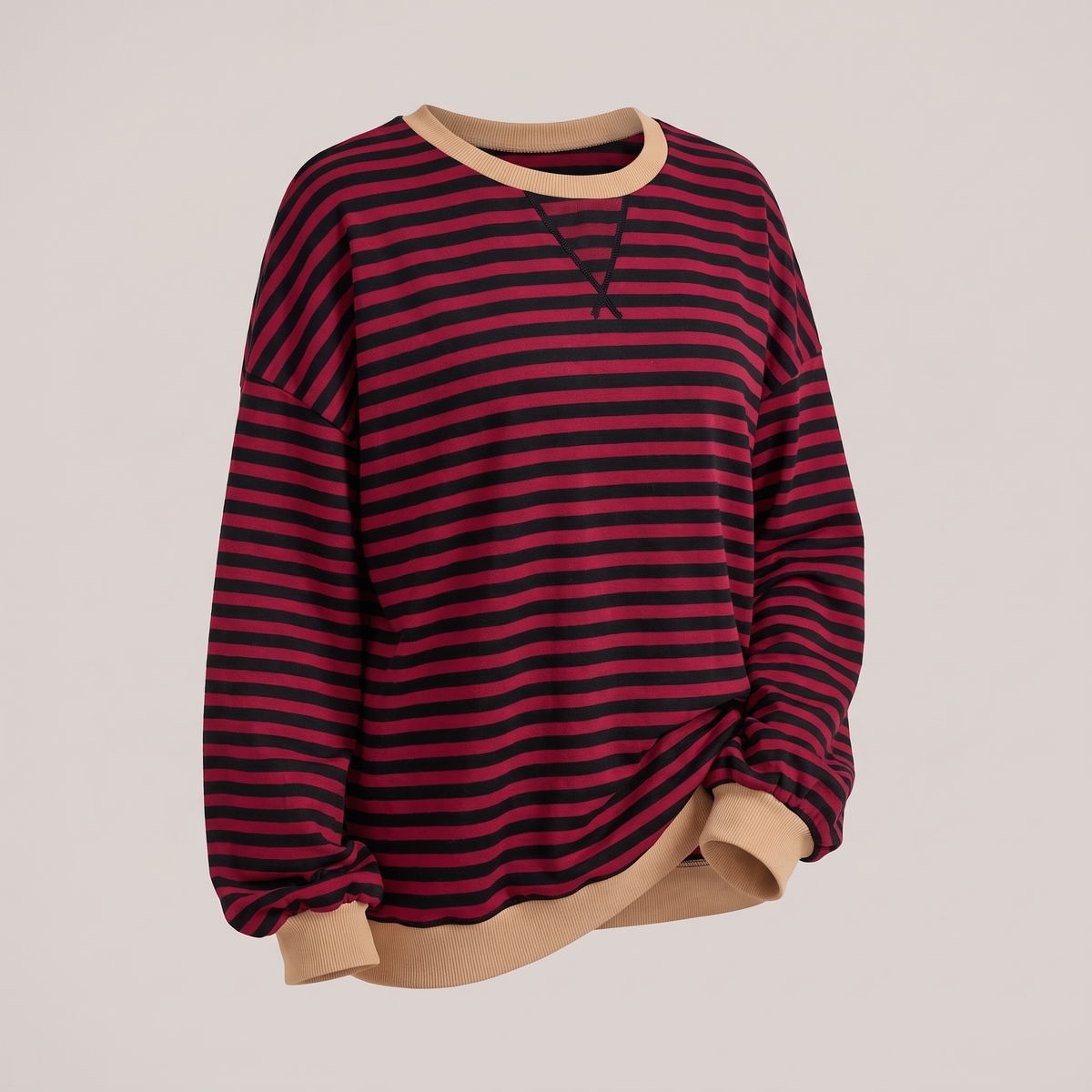 Elara Striped Pullover - Wine Red