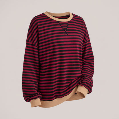 Elara Striped Pullover - Wine Red