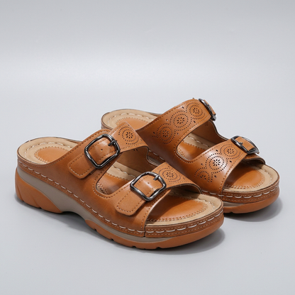 Eleanor Double-Buckle Support Sandals - Brown