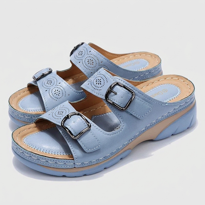 Eleanor Double-Buckle Support Sandals - Light Blue