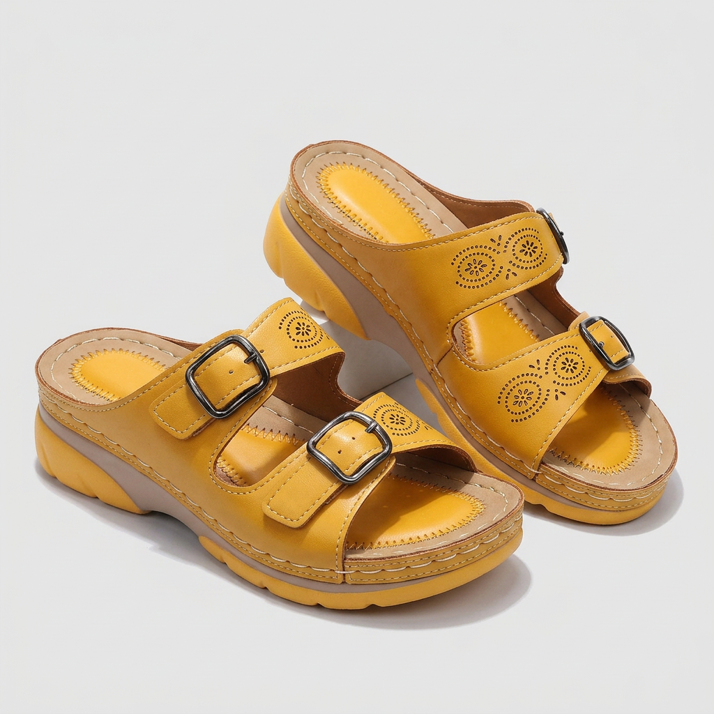 Eleanor Double-Buckle Support Sandals - Yellow