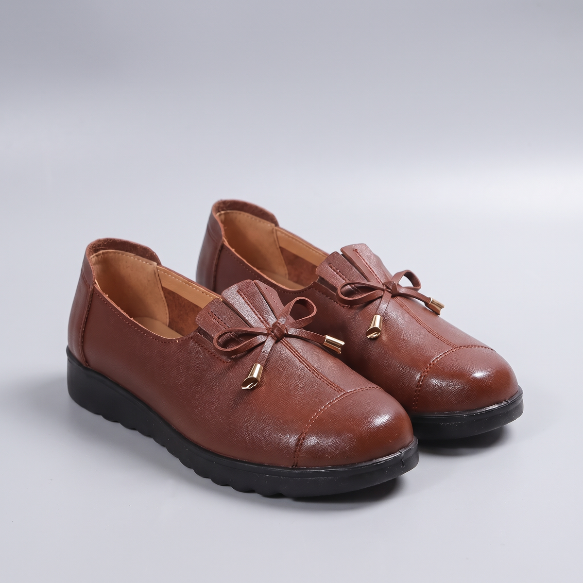 Elegant Comfort Leather-Look Loafers - Brown