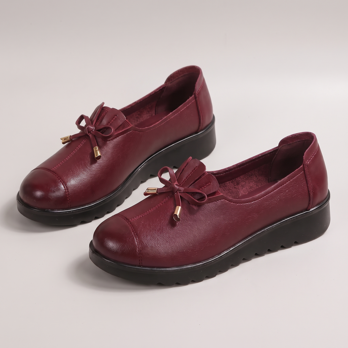 Elegant Comfort Leather-Look Loafers - Red
