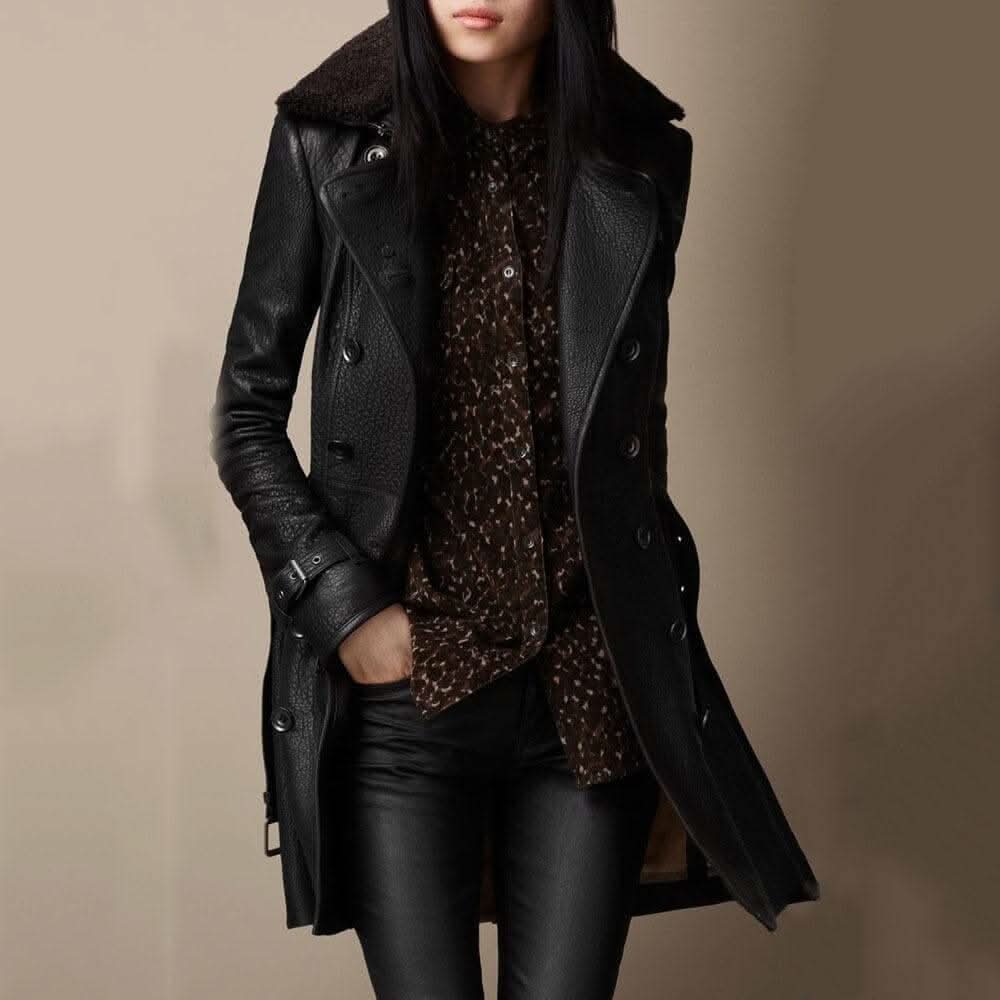 Elegant Three-Quarter Leather-Look Coat