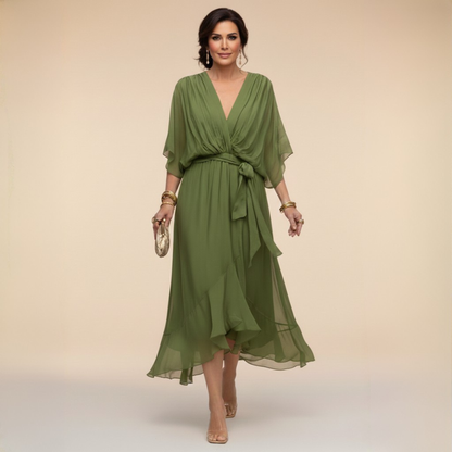 Elena Flowing V-Neck Dress - Green