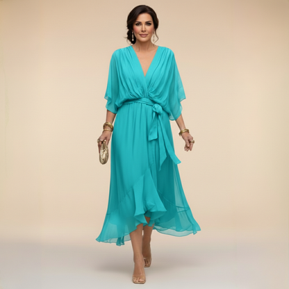 Elena Flowing V-Neck Dress - Turquoise