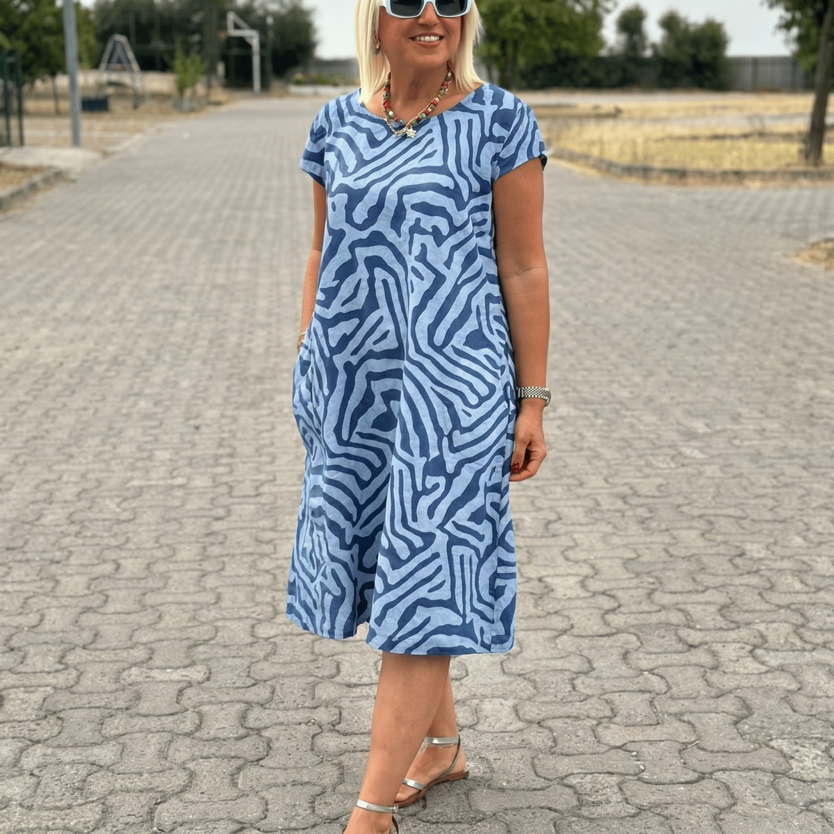 Elinora Breezy Round-Neck Sundress - Blue