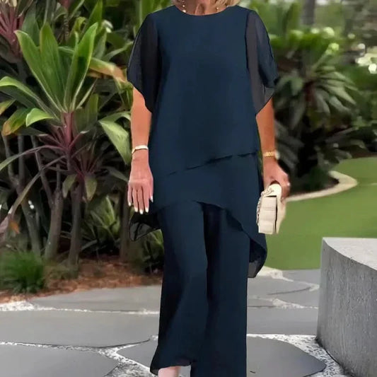 Ella Elegant Top & Pants Combo - Navy